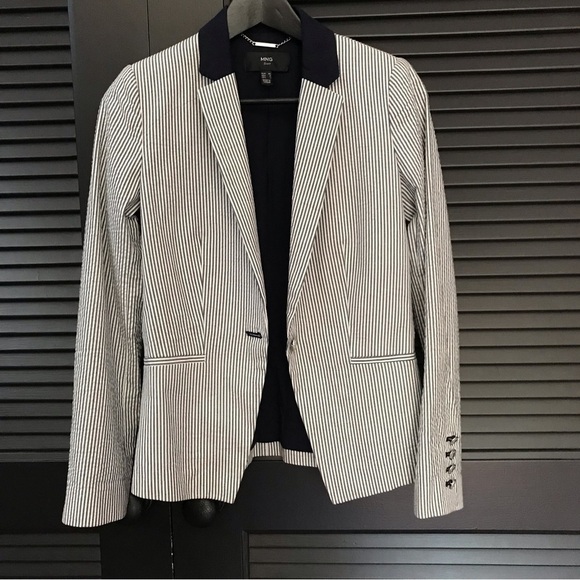 Mango MNG Suit 100% Cotton Seersucker Blazer, Beautifully Tailored, Size 2 - Picture 2 of 15